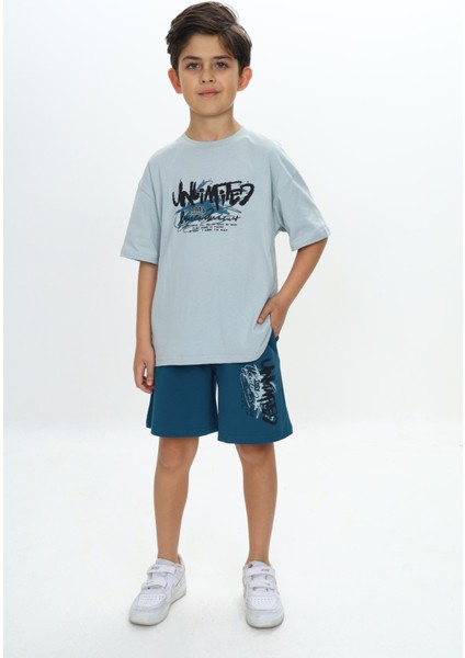 Erkek Çocuk Unlimited Yazı Baskılı Şortlu Takım