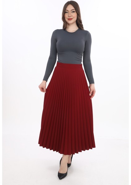Kadın Plisoley Etek 781 Bordo