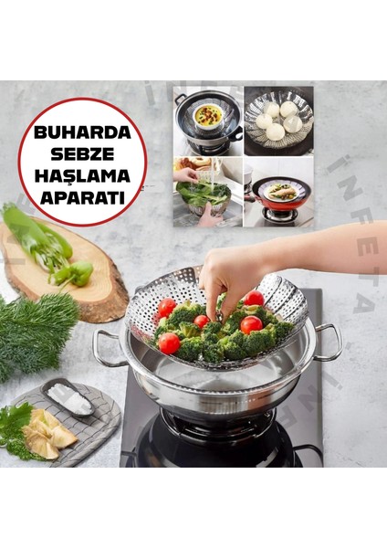 Paslanmaz Buharda Sebze Haşlama Sepeti Katlanabilir Tencere Içi