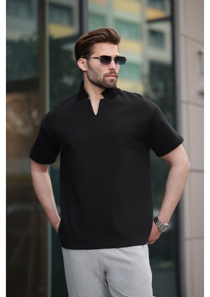 Siyah Polo Yaka Erkek Basic T-Shirt E7145