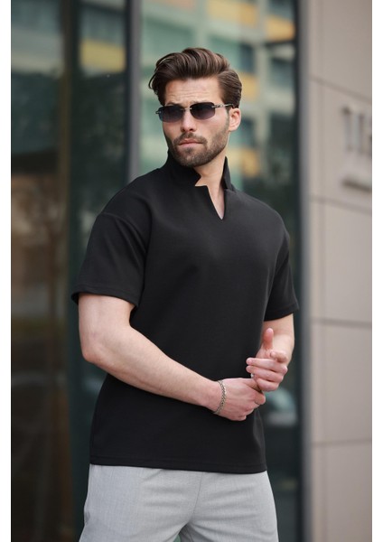 Siyah Polo Yaka Erkek Basic T-Shirt E7145 fiyatları