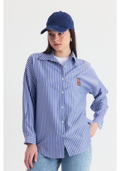 Saks Ayıcık Nakışlı Oversize Gömlek 4689A