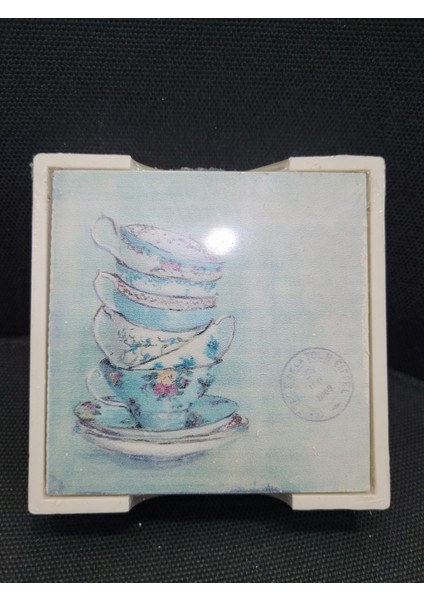 6'lı Ahşap Bardak Altlığı Türkiye Dayanıklı Standlı Çay Saati