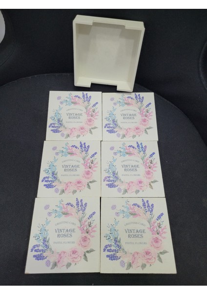 6'lı Ahşap Bardak Altlığı Türkiye Dayanıklı Standlı Roses