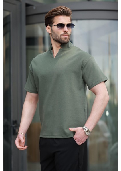 Haki Polo Yaka Erkek Basic T-Shirt E7145