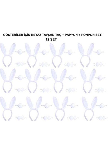 Beyaz Tavşan Kostüm Seti – Taç, Papyon, Kuyruk (12’li Paket)