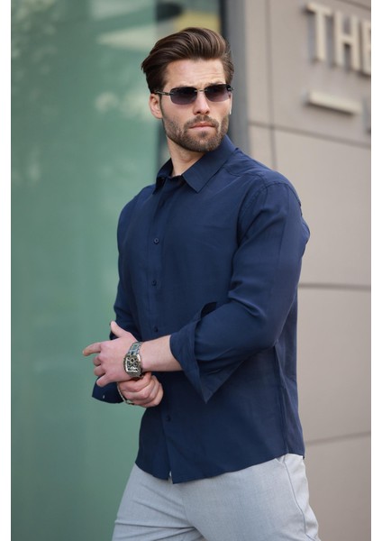 Lacivert Basic Uzun Kollu Erkek Gömlek E6762 modelleri