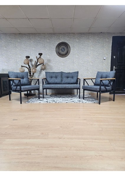 ZAFİR Siyah Boyalı Bahçe Füme Döşeme - Balkon - Mutfak Çay Seti Takımı Bahçe Koltuk Takımı