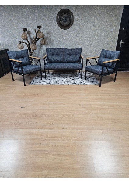 ZAFİR Siyah Boyalı Bahçe Füme Döşeme - Balkon - Mutfak Çay Seti Takımı Bahçe Koltuk Takımı