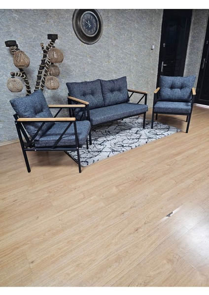 ZAFİR Siyah Boyalı Bahçe Füme Döşeme - Balkon - Mutfak Çay Seti Takımı Bahçe Koltuk Takımı