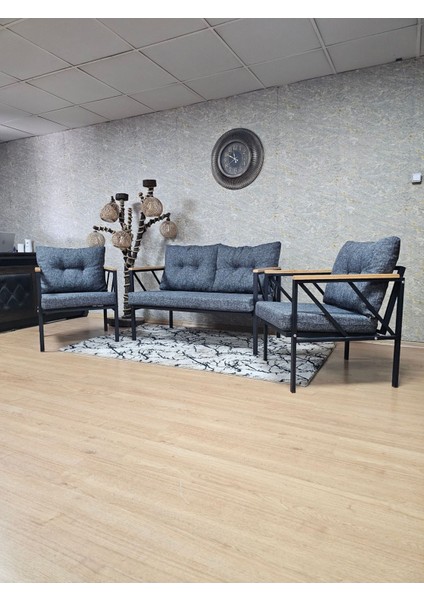 ZAFİR Siyah Boyalı Bahçe Füme Döşeme - Balkon - Mutfak Çay Seti Takımı Bahçe Koltuk Takımı