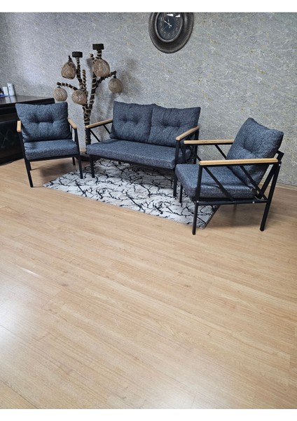 ZAFİR Siyah Boyalı Bahçe Füme Döşeme - Balkon - Mutfak Çay Seti Takımı Bahçe Koltuk Takımı