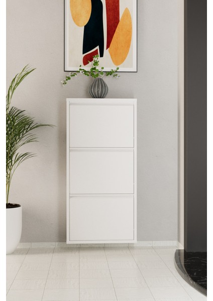 3 Kapaklı Metal Ayakkabılık Beyaz