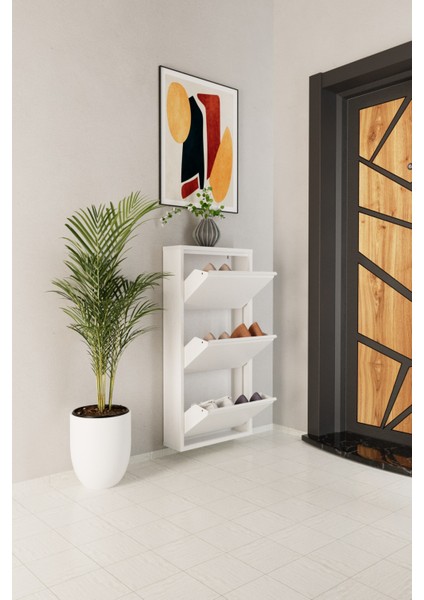 3 Kapaklı Metal Ayakkabılık Beyaz modelleri