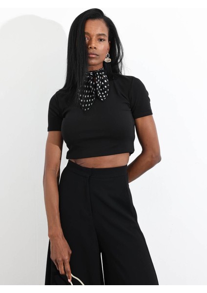 Siyah Bisiklet Yaka Likralı Tişört 3626 modelleri