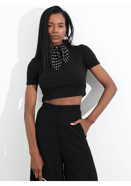 Siyah Bisiklet Yaka Likralı Tişört 3626 indirimleri