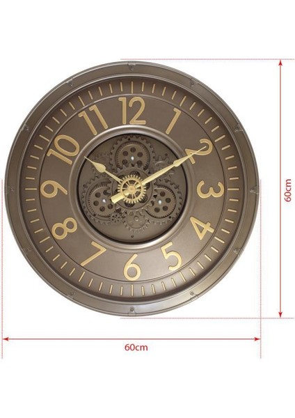 Premium Serisi Antik Eskitme Kadranlı Döner Çarklı 60 Santimetre Ev ve Ofis Duvar Saati Latin Rakamlı Bronz indirimleri