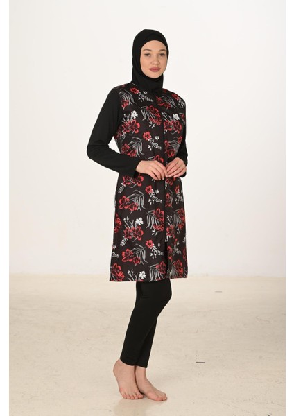 Tam Kapalı Desenli Paraşüt Kumaş Tesettür Mayo 3435