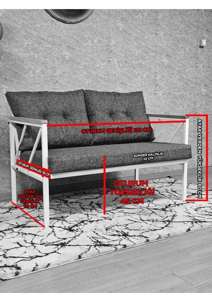 ZAFİR Siyah Boyalı Bahçe Füme Döşeme - Balkon - Mutfak Çay Seti Takımı Bahçe Koltuk Takımı