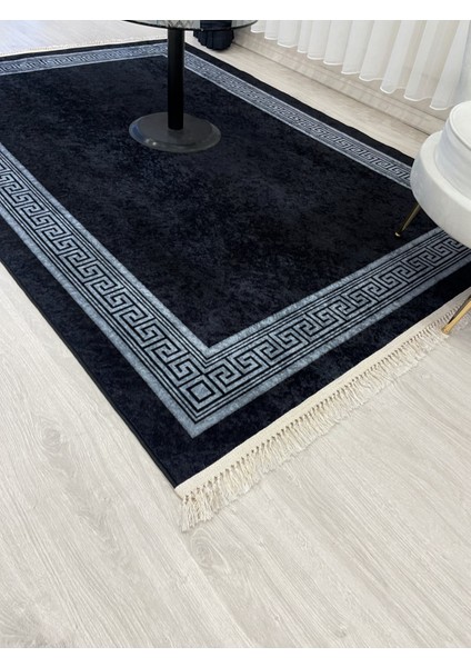 Lorin Şönil Görünüm Bordürlü Lateks Taban Saçaklı Modern Halı