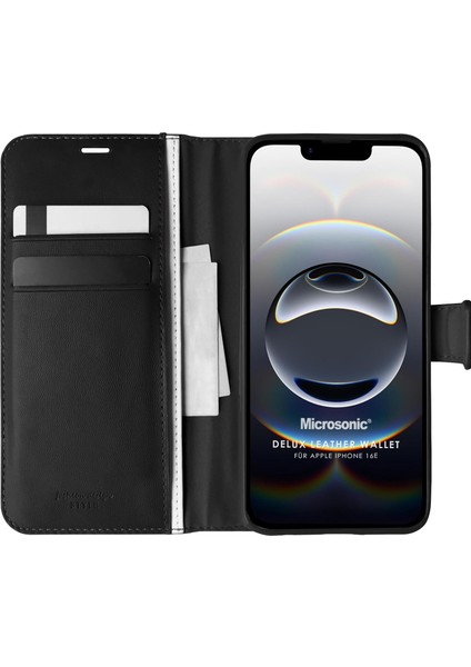 Apple iPhone 16E Kılıf Delux Leather Wallet Siyah
