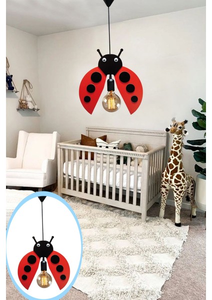 Ladybug Sevimli Uğur Böceği Sarkıt Avize Bebek Çocuk Odası Modern Dekoratif Rustik Tekli Avize