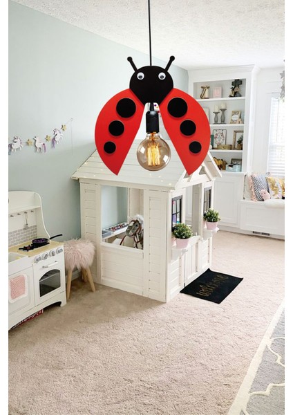 Ladybug Sevimli Uğur Böceği Sarkıt Avize Bebek Çocuk Odası Modern Dekoratif Rustik Tekli Avize