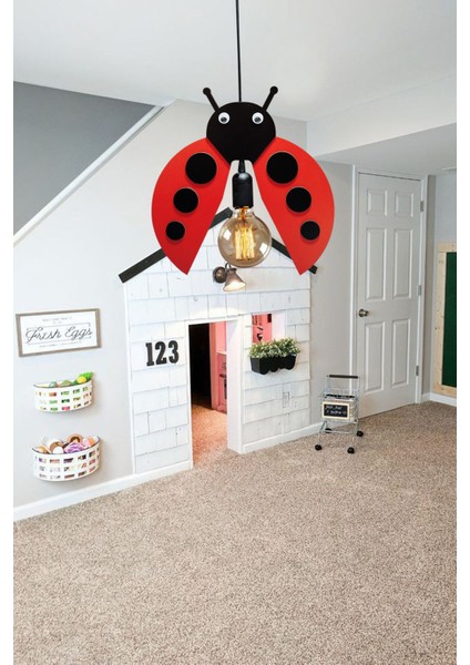 Ladybug Sevimli Uğur Böceği Sarkıt Avize Bebek Çocuk Odası Modern Dekoratif Rustik Tekli Avize