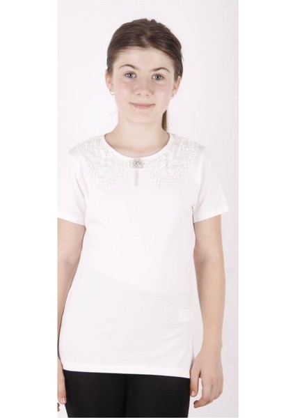 Kız Çocuk Önü Dantelli Okul Tişört