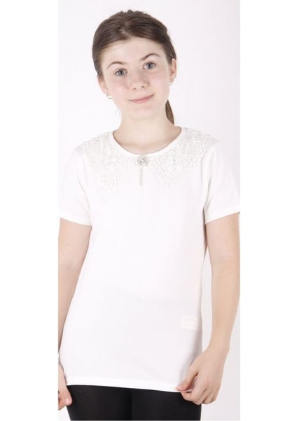 Kız Çocuk Önü Dantelli Okul Tişört fiyatları