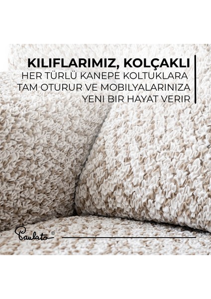 Lastikli Esnek ve Yıkanabilir 3 Kişilik Koltuk Örtüsü Çekyat Kanepe Kılıfı - Desenli Bej