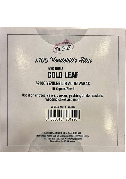 %100 Yenilebilir Altın Varak 25 yaprak