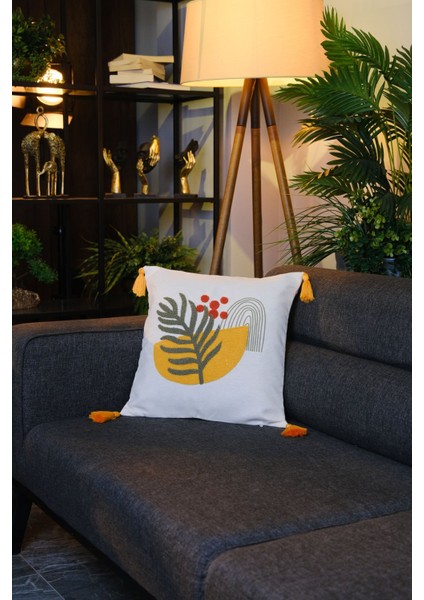 Püsküllü Bej Punch Panç Nakışlı Kırlent Kılıfı 43 x 43 cm modelleri