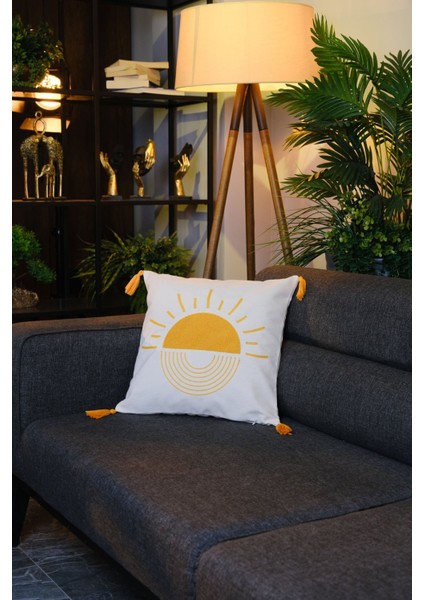 Püsküllü Punch Panç Nakışlı Kırlent Kılıfı Çiçek Bahçesi 43 x 43 cm