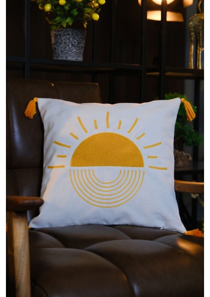 Püsküllü Punch Panç Nakışlı Kırlent Kılıfı Çiçek Bahçesi 43 x 43 cm modelleri