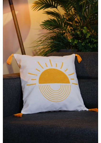 Püsküllü Punch Panç Nakışlı Kırlent Kılıfı Çiçek Bahçesi 43 x 43 cm indirimleri