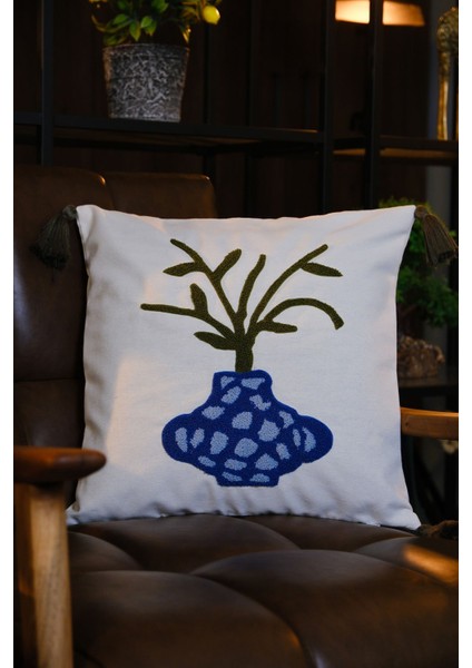 Püsküllü Punch Panç Nakışlı Kırlent Kılıfı Lacivert 43 x 43 cm modelleri