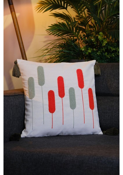 Püsküllü Punch Panç Nakışlı Kırlent Kılıfı Lacivert 43 x 43 cm