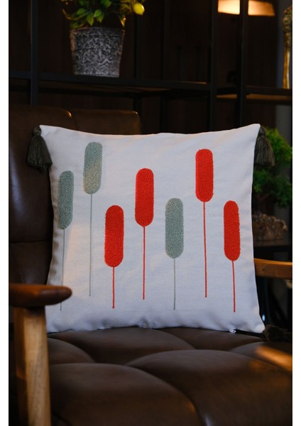 Püsküllü Punch Panç Nakışlı Kırlent Kılıfı Lacivert 43 x 43 cm indirimleri