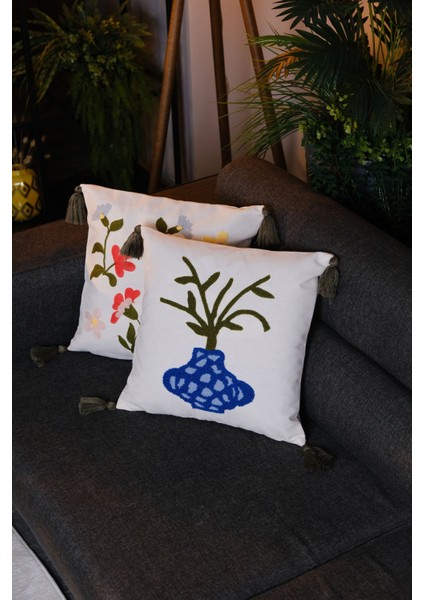 2'li Set Püsküllü Punch Panç Nakışlı Kırlent Kılıfı 001 43 x 43 cm indirimleri
