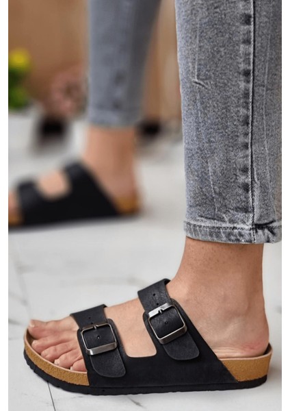 Angel Unisex Ortopedik Tabanlı Terlik Çift Bantlı Tokalı Günlük Rahat Ev & Dışarı Terliği