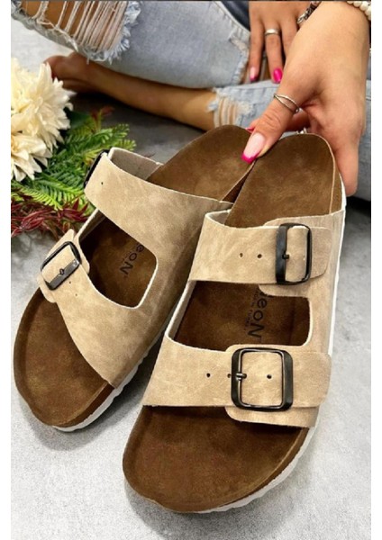 Angel Unisex Ortopedik Tabanlı Terlik Çift Bantlı Tokalı Günlük Rahat Ev & Dışarı Terliği
