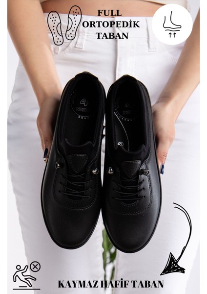 Kadın Ciltli Lastikli Detaylı Anne Ayakkabısı Günlük Ayakkabı Babet