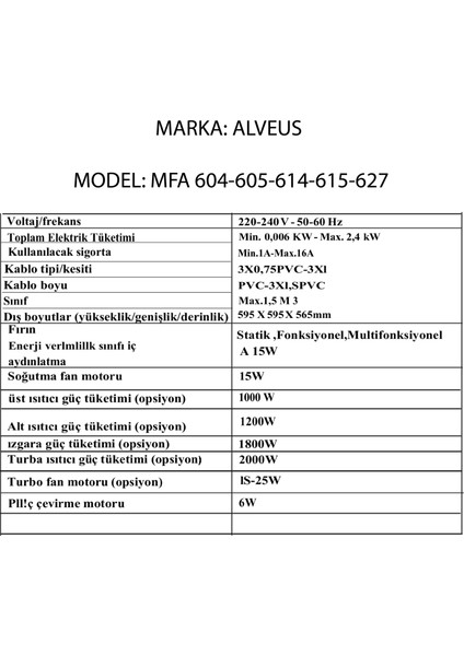 Mfa 614 Tımerli Beyaz Ankastre Fırın