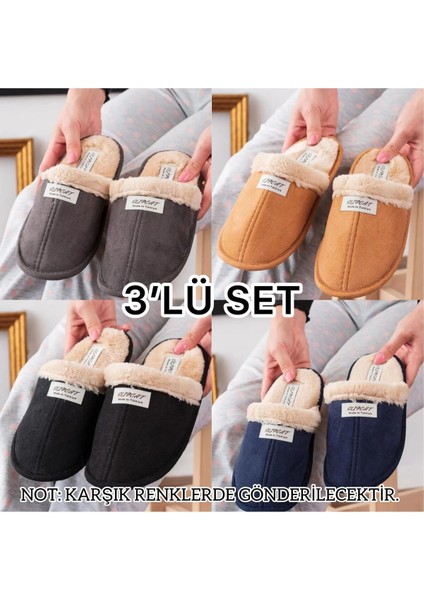 3'lü Içi Kürklü Ev Terliği Misafir Terliği Çeyiz Bohça Bahçe Terliği