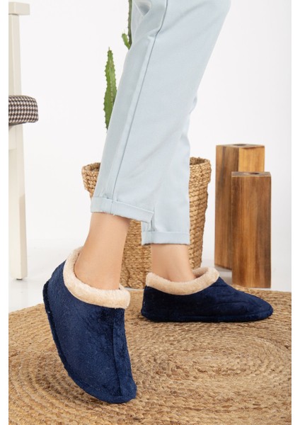 Unisex Peluş Içi Yünlü Kışlık Panduf Ev Pandufu Lacivert fırsatları