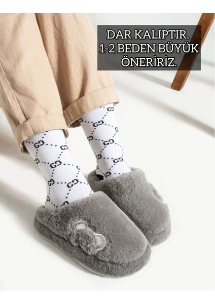 Kadın Ev Terliği Peluş Terlik Çeyiz ve Bohça Terliği Ses Yapmaz Kalın Taban