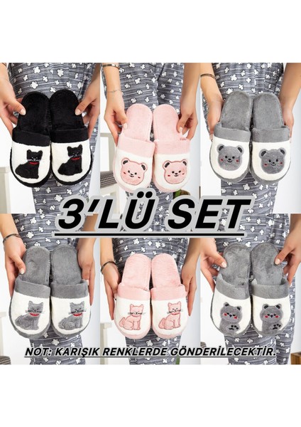 Kadın Kedi Pati Baskılı Kışlık Ev Terliği Düz Tabanlı Rahat Kullanım İçin
