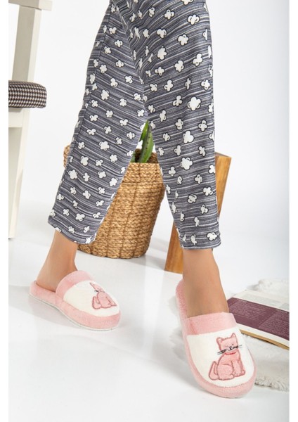 Kadın Kedi Pati Baskılı Kışlık Ev Terliği Düz Tabanlı Rahat Kullanım İçin modelleri