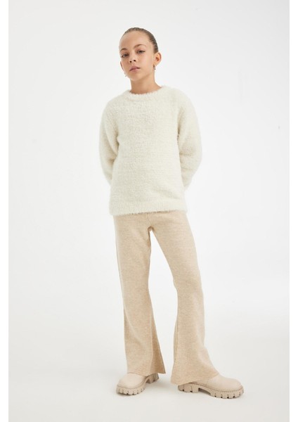 Kız Çocuk Flare Fit İspanyol Paça Basic Düz Triko Pantolon A6029A824WN